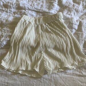 High waisted white silk shorts